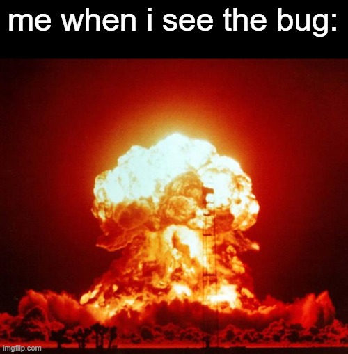 Nuke | me when i see the bug: | image tagged in nuke | made w/ Imgflip meme maker