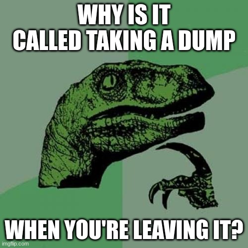 I Don't Know, Why Am I Using a Meme From 2011? | WHY IS IT CALLED TAKING A DUMP; WHEN YOU'RE LEAVING IT? | image tagged in memes,philosoraptor | made w/ Imgflip meme maker