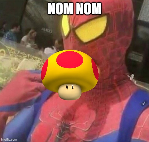 Spiderman Eating Donut | NOM NOM | image tagged in spiderman eating donut | made w/ Imgflip meme maker