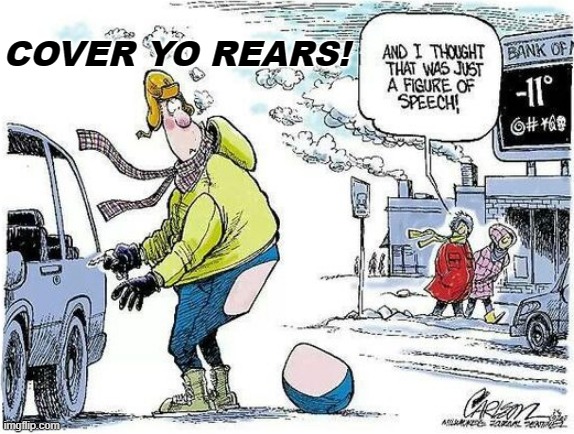 Cover Yo Rears | COVER YO REARS! | image tagged in lmao,freezing cold,humor | made w/ Imgflip meme maker