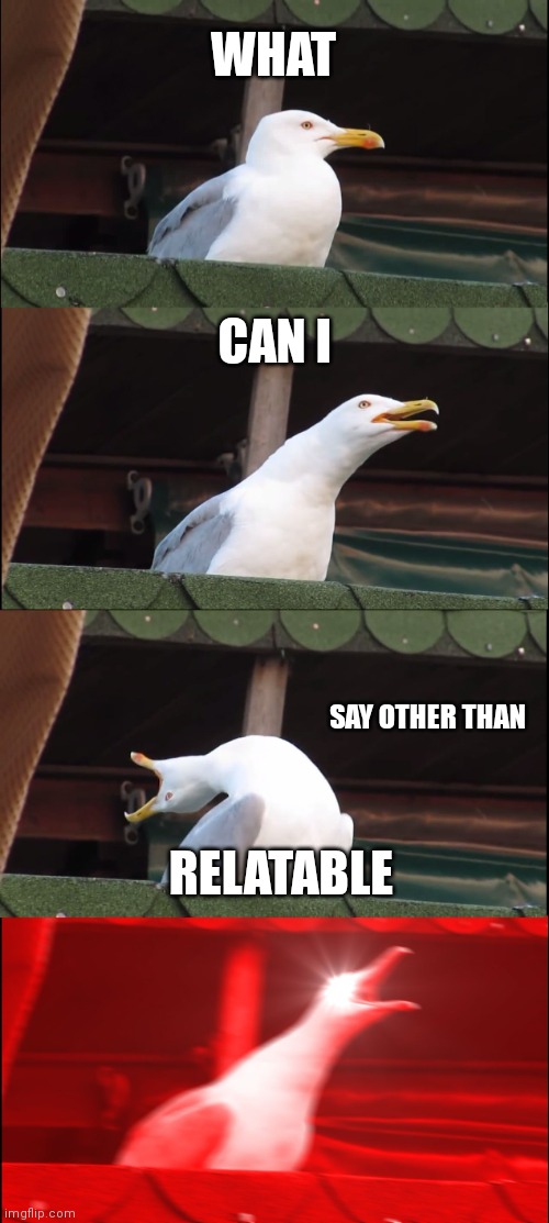 WHAT CAN I SAY OTHER THAN RELATABLE | image tagged in memes,inhaling seagull | made w/ Imgflip meme maker