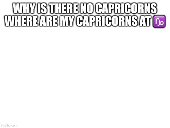 Blank White Template | WHY IS THERE NO CAPRICORNS WHERE ARE MY CAPRICORNS AT ♑️ | image tagged in blank white template | made w/ Imgflip meme maker