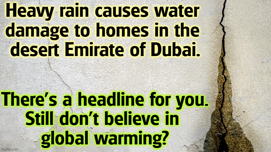 That's a heckuva way to start the New Year. | Heavy rain causes water 
damage to homes in the 

desert Emirate of Dubai. There's a headline for you.
Still don't believe in 
global warming? | image tagged in heavy,rain,desert,global warming,climate change | made w/ Imgflip meme maker