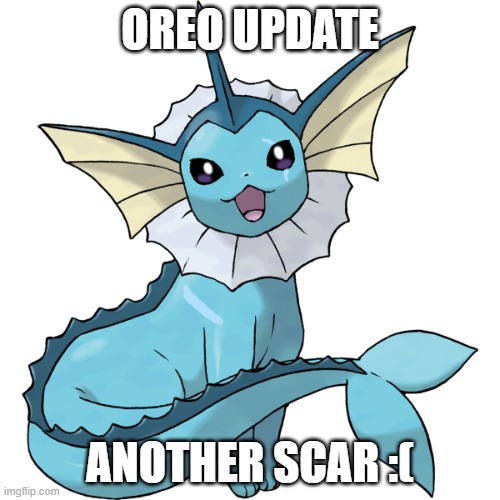 its permanent and he isnt in pain | OREO UPDATE; ANOTHER SCAR :( | image tagged in vaporeon transparent | made w/ Imgflip meme maker