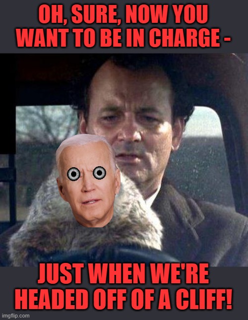 Groundhog Day | OH, SURE, NOW YOU WANT TO BE IN CHARGE - JUST WHEN WE'RE HEADED OFF OF A CLIFF! | image tagged in groundhog day | made w/ Imgflip meme maker