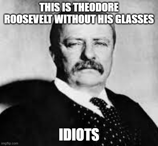 /j | THIS IS THEODORE ROOSEVELT WITHOUT HIS GLASSES; IDIOTS | made w/ Imgflip meme maker