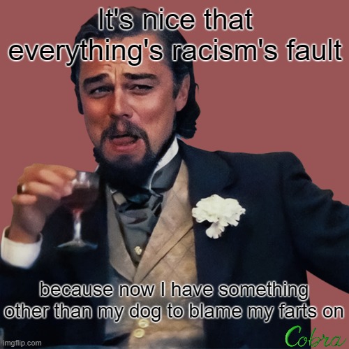 Racism | It's nice that everything's racism's fault; because now I have something other than my dog to blame my farts on | image tagged in laughing leo,racism,memes,political meme | made w/ Imgflip meme maker