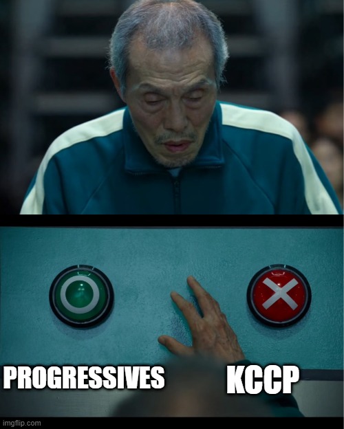 Make your voice heard! Vote! | PROGRESSIVES; KCCP | image tagged in squid game | made w/ Imgflip meme maker