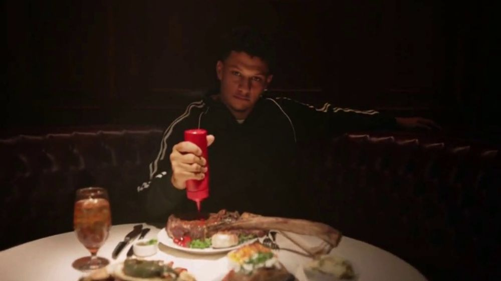 High Quality Mahomes putting Ketchup on Steak Blank Meme Template