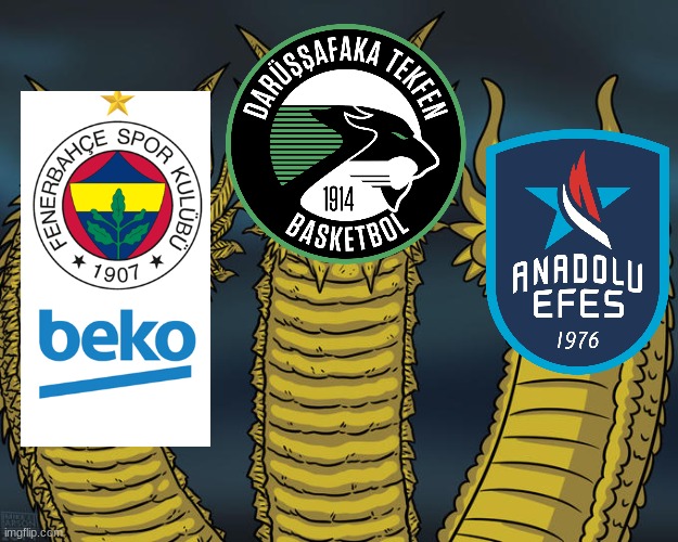 The three known Turkish basketball clubs that compete in European competitions | image tagged in three-headed dragon,memes,basketball,turkey,europe | made w/ Imgflip meme maker