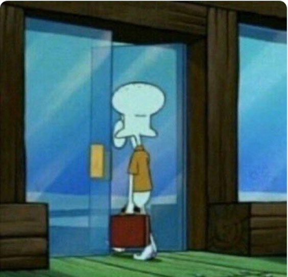 squidward returning with suitcase Blank Meme Template