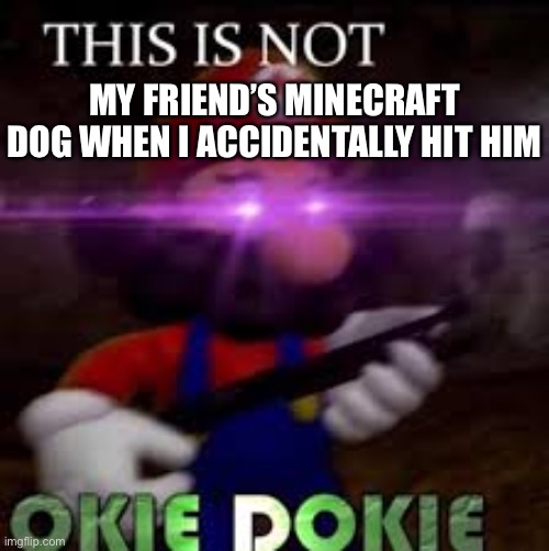 My friend’s Minecraft dog when I accidentally hit him | MY FRIEND’S MINECRAFT DOG WHEN I ACCIDENTALLY HIT HIM | image tagged in this is not okie dokie | made w/ Imgflip meme maker