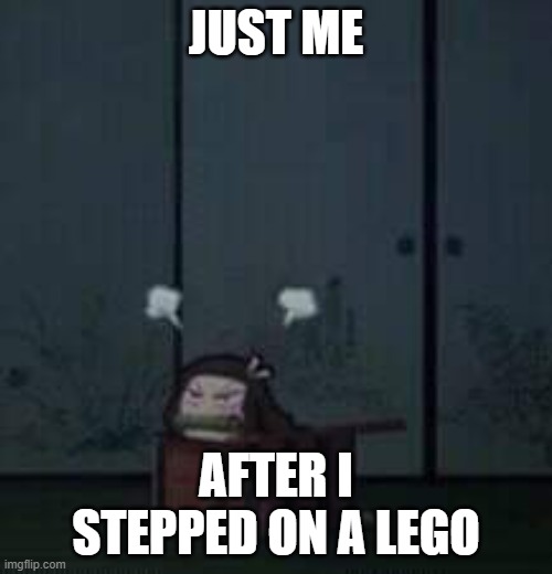 a n g r y  n e z u k o | JUST ME; AFTER I STEPPED ON A LEGO | image tagged in demon slayer nezuko | made w/ Imgflip meme maker