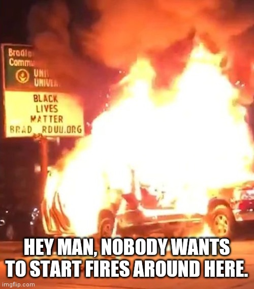 Black Lives Matter | HEY MAN, NOBODY WANTS TO START FIRES AROUND HERE. | image tagged in black lives matter | made w/ Imgflip meme maker