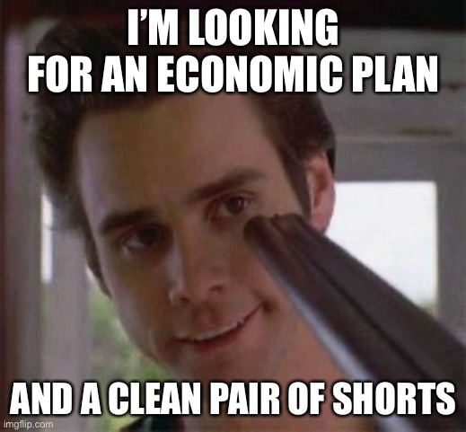 Ray Finkle and clean pair of shorts | I’M LOOKING FOR AN ECONOMIC PLAN AND A CLEAN PAIR OF SHORTS | image tagged in ray finkle and clean pair of shorts | made w/ Imgflip meme maker