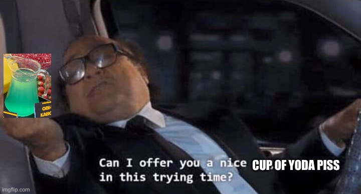 Can I offer you a nice egg in this trying time? | CUP OF YODA PISS | image tagged in can i offer you a nice egg in this trying time | made w/ Imgflip meme maker