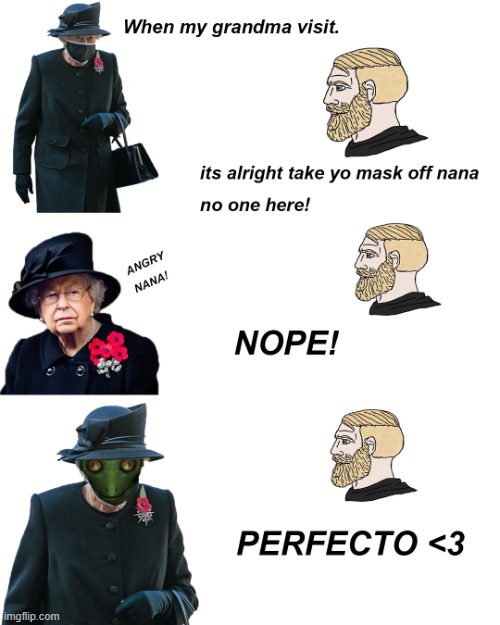 THE PERFECTO NANA! | image tagged in queen,reptile,reptilians,political humor,funny meme,drunk | made w/ Imgflip meme maker