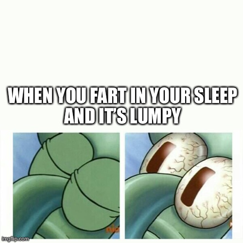 Squidward sleep |  WHEN YOU FART IN YOUR SLEEP
AND IT’S LUMPY | image tagged in squidward sleep,funny memes,fart,sleep | made w/ Imgflip meme maker