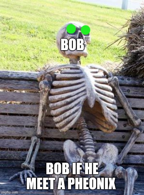 Bob if he meet a pheonix | BOB; BOB IF HE MEET A PHEONIX | image tagged in memes,waiting skeleton,smg4 | made w/ Imgflip meme maker