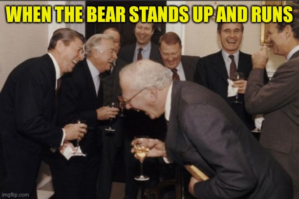 Laughing Men In Suits Meme | WHEN THE BEAR STANDS UP AND RUNS | image tagged in memes,laughing men in suits | made w/ Imgflip meme maker