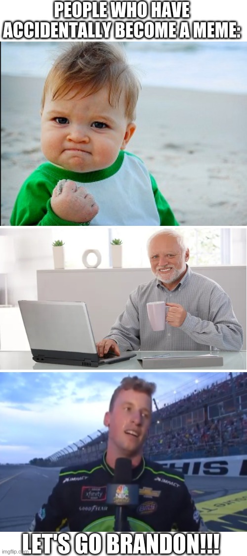 LGB | PEOPLE WHO HAVE ACCIDENTALLY BECOME A MEME:; LET'S GO BRANDON!!! | image tagged in blank white template,memes | made w/ Imgflip meme maker