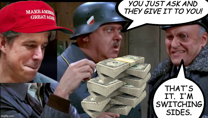 YOU JUST ASK AND
THEY GIVE IT TO YOU! THAT'S
IT.  I'M
SWITCHING
SIDES. | made w/ Imgflip meme maker