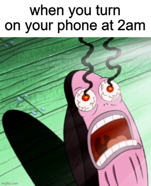 omg haha funny relatable memes1!1!1 | when you turn on your phone at 2am | image tagged in burning eyes | made w/ Imgflip meme maker