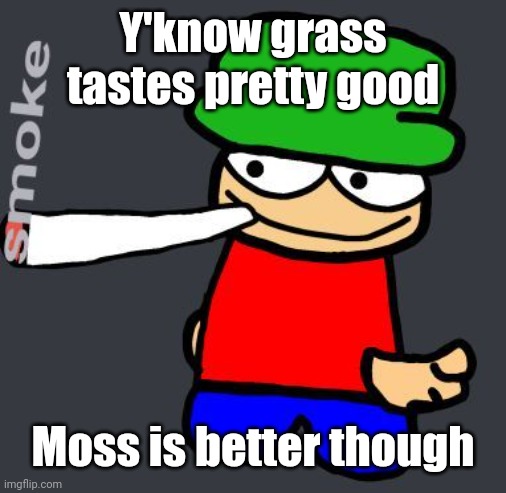 Bambi smoking a fat blunt | Y'know grass tastes pretty good; Moss is better though | image tagged in bambi smoking a fat blunt | made w/ Imgflip meme maker
