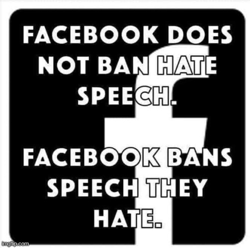 Facebook does not ban HATE SPEECH...They ban speech they hate... | image tagged in facebook | made w/ Imgflip meme maker