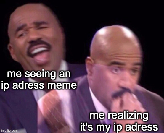 Steve Harvey Laughing Serious | me seeing an ip adress meme; me realizing it's my ip adress | image tagged in steve harvey laughing serious | made w/ Imgflip meme maker