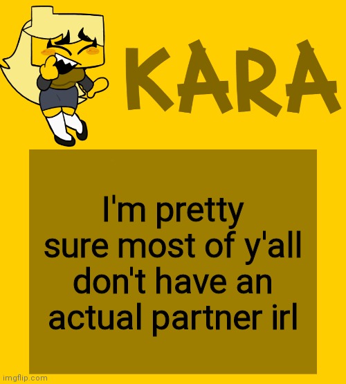 Kara's Meri temp | I'm pretty sure most of y'all don't have an actual partner irl | image tagged in kara's meri temp | made w/ Imgflip meme maker