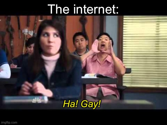 ha gay | The internet: Ha! Gay! | image tagged in ha gay | made w/ Imgflip meme maker