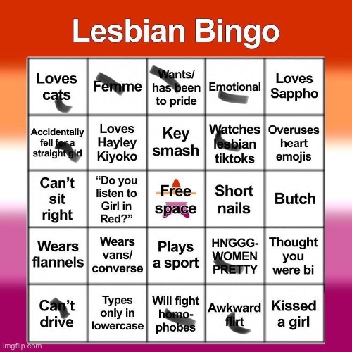 Lesbian Bingo | image tagged in bingo,lesbian | made w/ Imgflip meme maker