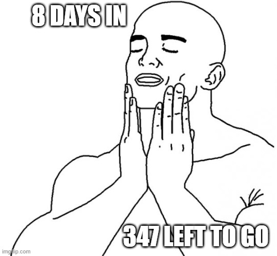 Feels Good Man | 8 DAYS IN; 347 LEFT TO GO | image tagged in feels good man,disaster,wages,economy,i miss ten seconds ago | made w/ Imgflip meme maker