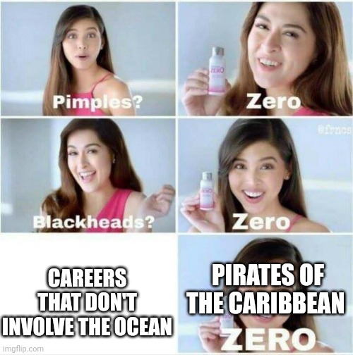 Pirate's life for me! | PIRATES OF THE CARIBBEAN; CAREERS THAT DON'T INVOLVE THE OCEAN | image tagged in pimples zero,pirate,fun,memes,funny memes | made w/ Imgflip meme maker