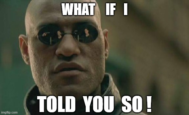 Matrix Morpheus | WHAT    IF   I; TOLD  YOU  SO ! | image tagged in memes,matrix morpheus | made w/ Imgflip meme maker