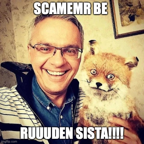 SCAMEMR | SCAMEMR BE; RUUUDEN SISTA!!!! | image tagged in scammer,ruud | made w/ Imgflip meme maker