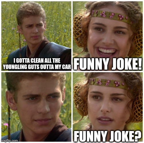 Anakin tries to flirt | I GOTTA CLEAN ALL THE YOUNGLING GUTS OUTTA MY CAR; FUNNY JOKE! FUNNY JOKE? | image tagged in i m going to change the world for the better right star wars,anakin skywalker,flirting,dead,anakin kills younglings | made w/ Imgflip meme maker