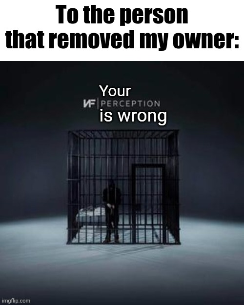 Your perception is wrong | To the person that removed my owner: | image tagged in your perception is wrong | made w/ Imgflip meme maker
