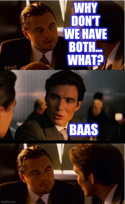 Inception Meme | WHY DON'T WE HAVE BOTH...
WHAT? BAAS | image tagged in memes,inception | made w/ Imgflip meme maker