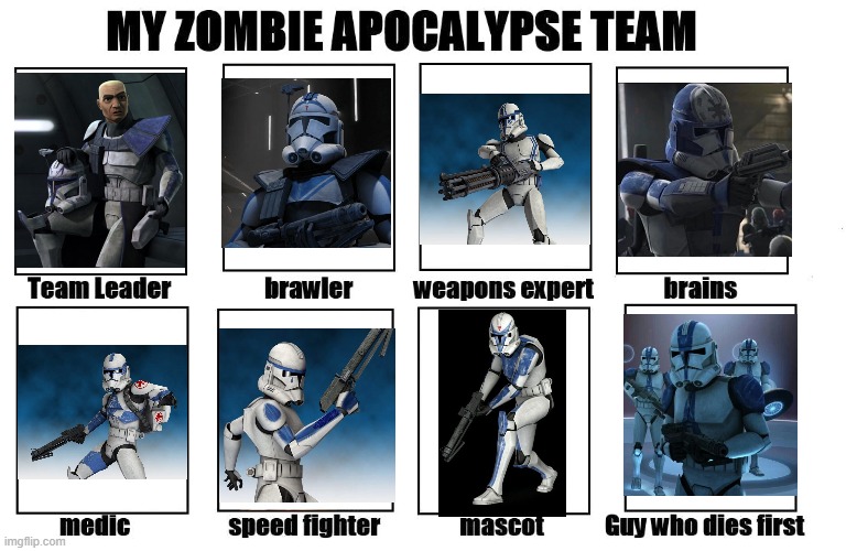 501st team class on umbara be like | image tagged in my zombie apocalypse team | made w/ Imgflip meme maker