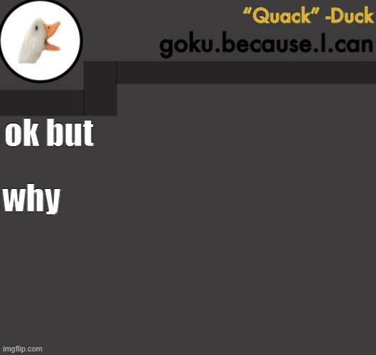 Goku Duck Temp | ok but; why | image tagged in goku duck temp | made w/ Imgflip meme maker