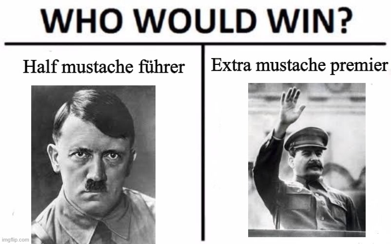 Who Would Win? Meme | Extra mustache premier; Half mustache führer | image tagged in memes,who would win | made w/ Imgflip meme maker