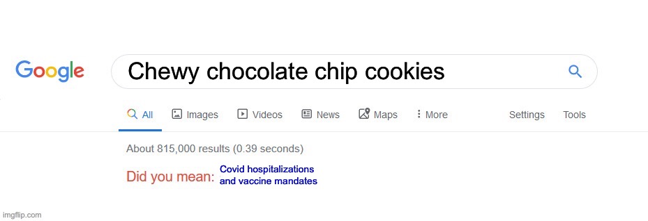 Did you mean? | Chewy chocolate chip cookies; Covid hospitalizations and vaccine mandates | image tagged in did you mean | made w/ Imgflip meme maker