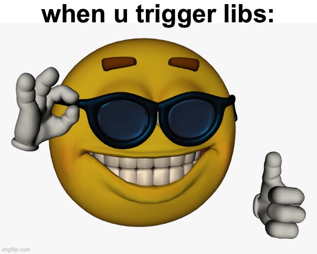 Cool guy emoji | when u trigger libs: | image tagged in cool guy emoji,deez nuts,libtards,oh wow are you actually reading these tags | made w/ Imgflip meme maker