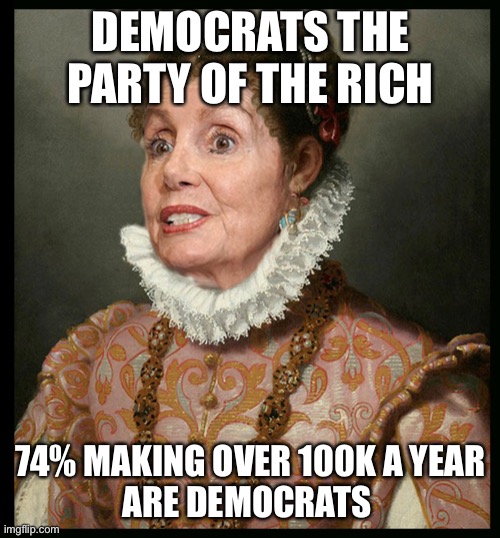 Democrats party of the rich | DEMOCRATS THE PARTY OF THE RICH; 74% MAKING OVER 100K A YEAR
ARE DEMOCRATS | image tagged in nancy rules america,fun,meme,happy,biden | made w/ Imgflip meme maker
