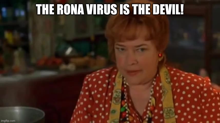 Bobby Boucher mama | THE RONA VIRUS IS THE DEVIL! | image tagged in bobby boucher mama | made w/ Imgflip meme maker