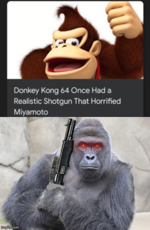 Donkey Kong 64 | image tagged in harambe,donkey kong,nintendo 64,get the gun,shotgun,video games | made w/ Imgflip meme maker