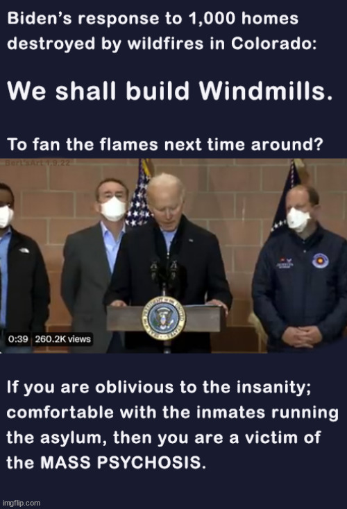 Biden's Windmills, Insanity on display, a look at the Mass Psychosis at work | image tagged in memes,politica,biden,windmills,wildfires | made w/ Imgflip meme maker