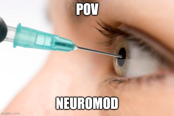 Will anyone get this Prey meme | POV; NEUROMOD | image tagged in siringe in eye | made w/ Imgflip meme maker